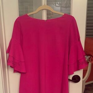 Laundry By Shelli Segal Fuchsia Midi Dress with Ruffle Sleeves